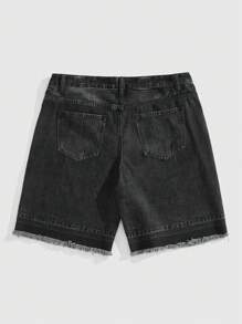 ROMWE MEN Grunge Punk 男士字母印花贴袋宽松牛仔短裤 - 黑色 - 查看 2