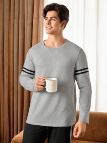 Manfinity Underwear&Sleepwear Basics Pijama superior de manga larga con rayas de contraste para hombre