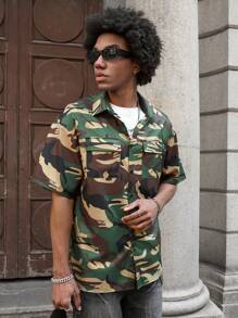 PAVTROS Men's Casual Camouflage Print Short Sleeve Shirt - Multicolor - View 4