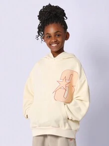 SUMWON Cozy Varsity Star Graphic Pullover Sweatshirt With Hood Teen Athletic Casual Streetwear Fall Winter Wear Sports Performance Hoodie With Front Pocket - Beige - View 1