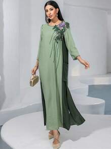 Layrah Elegant Handmade Beaded Embroidery Comfortable Dress, Arabian Dresses,Modest - Green - View 5