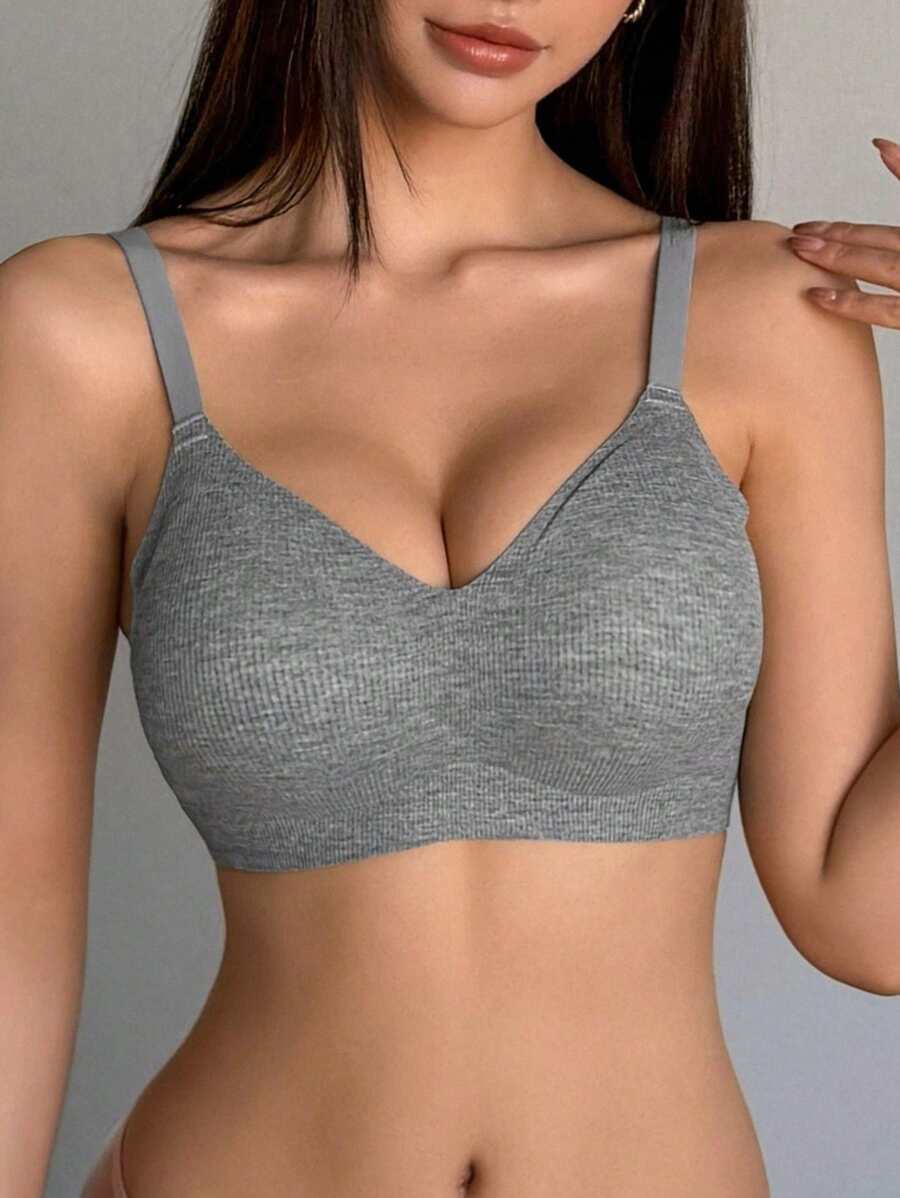 DAZY 无缝无钢圈轻薄女士文胸 - 灰色 - 查看 1