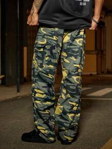 Manfinity Homme Men's Camouflage Print Cargo Pants With Drawstring Waist Camo Pants Men Baggy - Multicolor - View 2