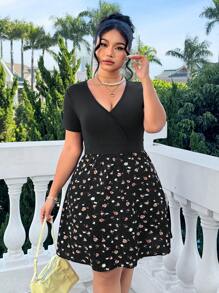 SHEIN EZwear Plus Size Valentine's Day Heart Print Casual Dress, Minimalist & Fashionable For Everyday Wear