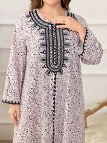 Al Najma Đầm phong cách Ả Rập in kỹ thuật số cổ tròn thanh lịch cỡ lớn cho nữ, kín đáo - Nhiều màu - Xem 6