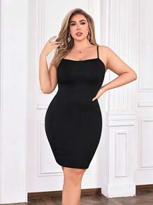 Celure Plus Size Women Solid Color Fitted Knee-Length Spaghetti Strap Elegant Dress