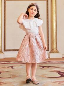 SHEIN 2 pezzi/set Top casual a collo tondo monocromatico e gonna mini per giovani ragazze