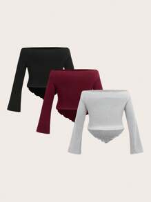Firerie Plus Size Women's Casual Minimalist Off-Shoulder T-Shirt Set Zoey Outfit Zipper Top Zoo Outfits Women - Multicolor - View 3
