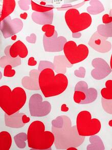SHEIN Baby Girl Summer Cute Casual Knit Stretch Heart Print Cap Sleeve Dress