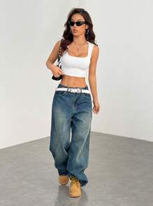 SHEIN PETITE 女士休闲简约时尚百搭日常背心 - 白色 - 查看 10