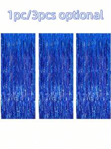 1 件/3 件蓝色金属箔流苏窗帘适用于摄影工作室、生日、婚礼、订婚、新娘送礼会、节日、庆典、派对装饰
