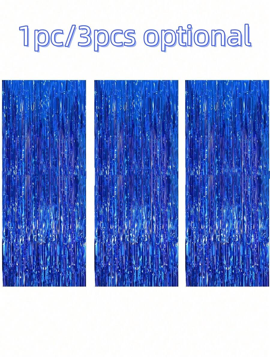 1 件/3 件蓝色金属箔流苏窗帘适用于摄影工作室、生日、婚礼、订婚、新娘送礼会、节日、庆典、派对装饰