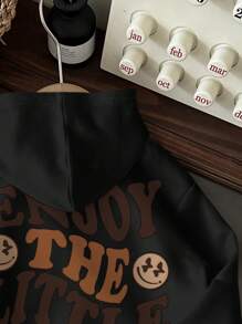 SHEIN Baby Boy Slogan & Cartoon Graphic Sweatshirt Autumn Winter Clothes FoGirlen - Black - View 4