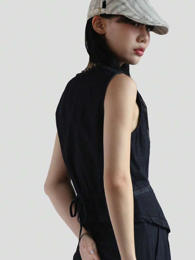Women's Washed Dark Denim Vest Top Summer