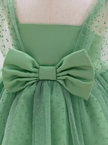 SHEIN 女婴植绒网眼薄纱派对礼服，节日/派对/洗礼休闲可爱连衣裙，适合拍摄，秋冬季 - 綠色 - 查看 8