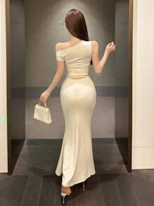 DAZY Ensemble femme 2 pièces top sirène épaules dénudées ajusté et jupe, tenue de soirée formelle pour mariage, fête, été, robe de bal