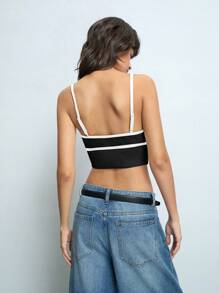 Maija 女式新年时尚百搭撞色细边镂空粗花呢镂空吊带背心情人节浪漫、时尚、百搭；适合夏季度假、舒适、波西米亚风格、沙滩装、泳衣罩衫、时尚、优雅、休闲、简约日常穿着、乡村风格 - 黑色 - 查看 3