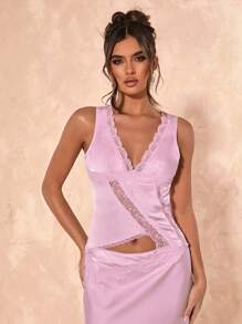 SHEIN BAE 女士纯色蕾丝 V 领时尚吊带背心