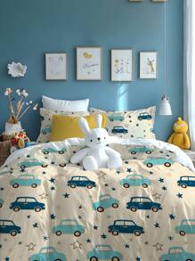 2/3pcs Cute Cartoon Car & Star Pattern Printed Washed Microfiber Bedding Set, Soft & Comfortable, Suitable For Bedroom, Guest Room, Children's Room, Parent-Child, Hotel, School Dormitory (Including Pillowcase) - Multicolor - View 5