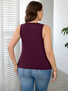 SHEIN Clasi Canotta in lavorazione a maglia elastica con pizzo a contrasto, per donna, taglia grande, primavera/estate