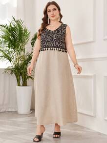 Al Najma Conjunto de 2 piezas de talla grande para mujer, estilo árabe con flecos, chaqueta de manga larga y vestido, modesto