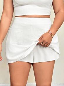 CovetEZ Plus Size Bamboo Knit Patchwork A-Line Midi Skirt, Casual Spring/Summer - White - View 6