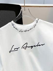 SHEIN 2 piezas Camiseta de manga corta con cuello redondo y estampado de letras sencillo, y pantalones cortos, informal para adolescentes, adecuado para usar en primavera y verano; ropa de adolescente; chaquetas para adolescentes, vuelta al cole en primavera