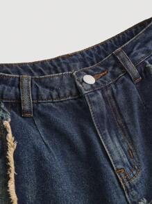 SHEIN Tween Girls Y2K Vintage Washed Star Patched Printed,Belt Loop, Frayed Edge,Denim Capri Baggy Jeans Long Shorts With Raw Hem, Casual & Fashionable For Everyday Wear,School,Streetwear