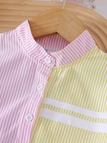 SHEIN Young Girl Striped Ruffle Cuff Button Front Casual Dress Spring Dress For Girls Spring Dresses For Girls Spring Dresses For Kids Spring Dress For Young Girls Spring Kids Dresses - Multicolor - View 4