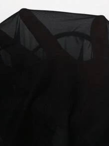 SHEIN EZwear Plus Size Women's Sheer Black 3/4 Length Leggings,Cowgirl,Spring Summer Clothes - Black - View 6