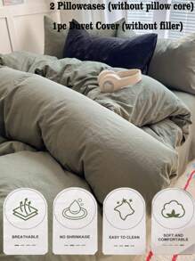 Set de ropa de cama dormitorio de 3 piezas, color verde manzana, 1 funda nórdica y 2 fundas de almohada, sin relleno, lavable a máquina - Verde - Ver 5