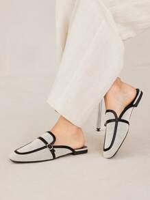 MOTF PREMIUM 女士方头撞色绑带扣细节平底鞋 - 黑色 - 查看 7