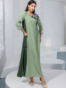 Layrah Elegant Handmade Beaded Embroidery Comfortable Dress, Arabian Dresses,Modest - Green - View 8