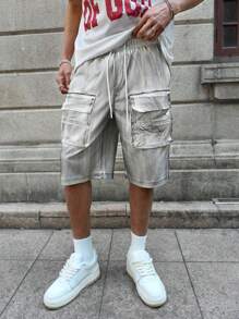 PAVTROS Manfinity Streetrush Men's Cargo Drawstring Waist Loose Casual Shorts - White - View 3