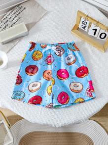 1 pieza Short de playa con estampado aleatorio de donut para niño pequeño - Multicolor - Ver 3