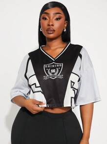 SHEIN SXY 2pcs/Set Plus Size Women Letter Print Short Sleeve Top And Flare Pants - Multicolor - View 6