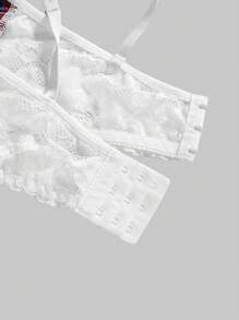 ROMWE Academia 复古校园风格蕾丝格子拼布镂空百褶迷你裙女士性感内衣套装 - 彩色 - 查看 6