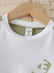 SHEIN 2pcs/Set Boys Letter Print Contrast Color Short Sleeve T-Shirt And Pants - Multicolor - View 4
