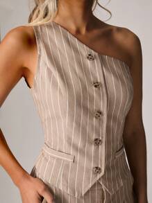 Forever 21 Women's Striped Single-Breasted Sleeveless Casual Top - Khaki - View 6