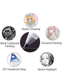 (1 支/5 支/10 支) 白色/金色/银色荧光笔，适合学生用于艺术绘画、素描光泽、手册黑色纸板笔返校 - 彩色 - 查看 2