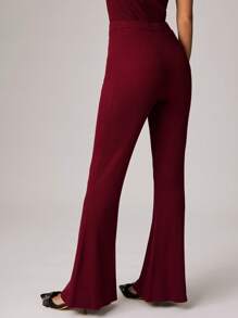 Forever 21 女式纯色休闲百搭喇叭针织裤 - 酒紅色 - 查看 2