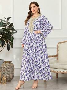 Al Najma Women's Loose Floral Print Round Neck Dress