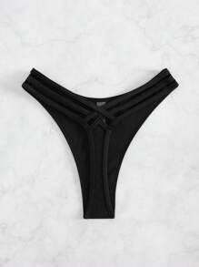 Swim SXY Springbreak Women's Black Textured Fabric Cheeky Hipster Bikini Bottom, Sexy Summer Beach Vacation Wear And Music Festival Boho