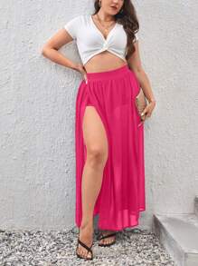 SHEIN VCAY 大码休闲日常穿着简约设计百褶裙 - 玫紅色 - 查看 3