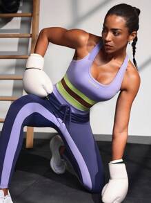 Powerista 女士拼色露背运动文胸 - 紫色 - 查看 4