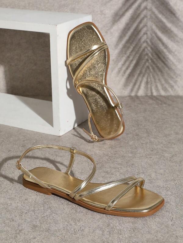 SHUZIA Women's Solid Color Minimalist Square Toe Flat Sandals, Casual Daily Wear Mother's Day Present