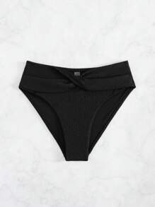 SHEIN Swim Springbreak Women Beachwear Bikini Bottom, New European & American Solid Color Special Fabric Sexy Cross One-Piece Swimwear Bottom, Festival Boho, For Summer Beach Vacation - Black - View 4