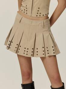 Poéselle Damen Nieten Rock Khaki Rock Lässig Damen Plissee Personalisiert Taillengürtel Mini Rock Damen Röcke Sommer Damen Boho Sommer Western Wear Damen Y2k Frühling Damen Damen Süß Lässig Damen Röcke Unterteil Konzert Damen Sommer Shirts Cowgirl Sommer Streetwear Western Damen Streetwear Damen Frühling - Khaki - Übersicht 3