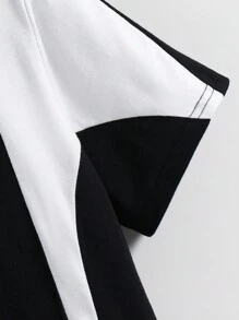 SHEIN T-shirt à manches courtes pour garçon préadolescent, style sportif coréen casual avec bloc de couleurs et imprimé. Convient pour le trajet, l'école, le casual quotidien, les sports, le printemps/été