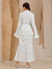 Graceveil 2pcs Women Floral Print Flare Sleeve Top And Long Fishtail Skirt Set